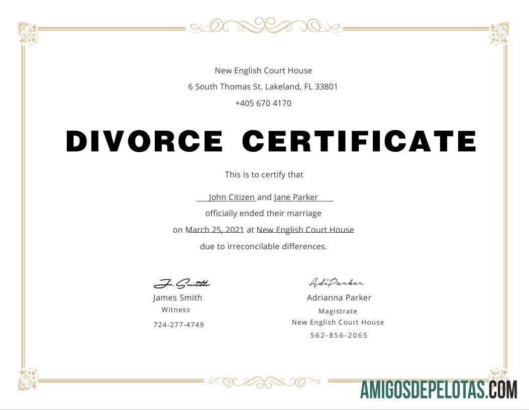 Certificado de divórcio nos EUA baixar para verificação